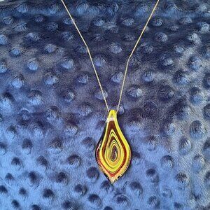 3D Swirled Red Yellow‑Green & Blue Dichroic Glass Teardrop Pendant